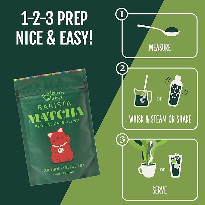 Two Leaves and a Bud Barista Matcha Sweetened Latte Blend, Japanese Matcha Green Tea Powder, 2 Resealable Bags, 240 grams