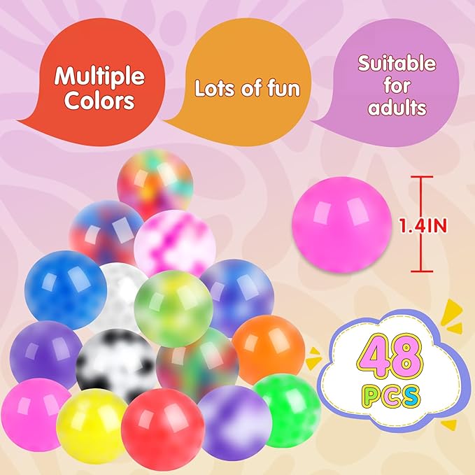 48 Pack Stress Balls, Squishy Ball, Squeeze Balls for Adults, Anti-Anxiety and Fidget Balls to Relax, Party Favors