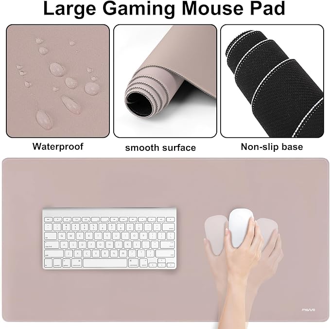 MOSISO Keyboard Mouse Pad Set, Large Gaming Mousepad&Keyboard Wrist Rest&Mouse Wrist Rest&Coaster, Ergonomic Non-Slip Mousepad&Easy Typing Cushion with Memory Foam for Home Office, Taupe Brown