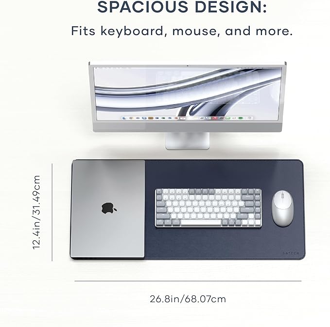 Satechi Vegan Leather Desk Mat, Large Mouse Pad Scratch and Water Resistant, Easy to Clean, Desk Pad for Office and Home, 26.8” x 12.4” x 0.1” - Blue