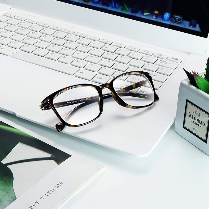 VisionGlobal Blue Light Blocking Glasses for Women, Anti Eyestrain, Computer Reading, TV Glasses, Stylish Square Frame, Anti Glare(Brown Tortoise,4.75 Magnification)