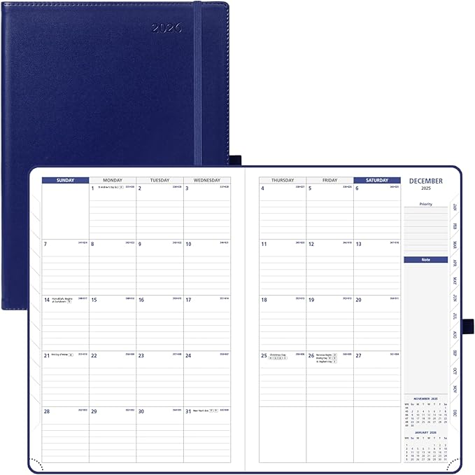 POPRUN Monthly Planner 2026-2027 (Large-8.25'' x 11.75''), 16 Months Calendaer (Dec 2025-Mar 2027) Appointment Book with Stair Tabs, Inner Pockets, Pen Holder, PU Leather Softcover - Night Sky Navy Blue