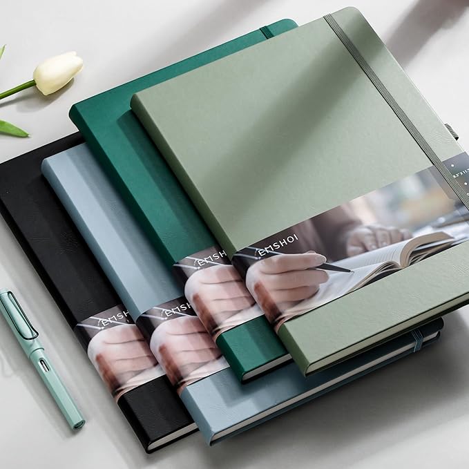EMSHOI Lined Journal Notebook, 8.5" x 11" Hardcover Leather Journal for Women Men, 192 Pages 100 GSM Thick Paper A4 Large Journals for Writing, College Ruled Notebook for Work, Dark Green