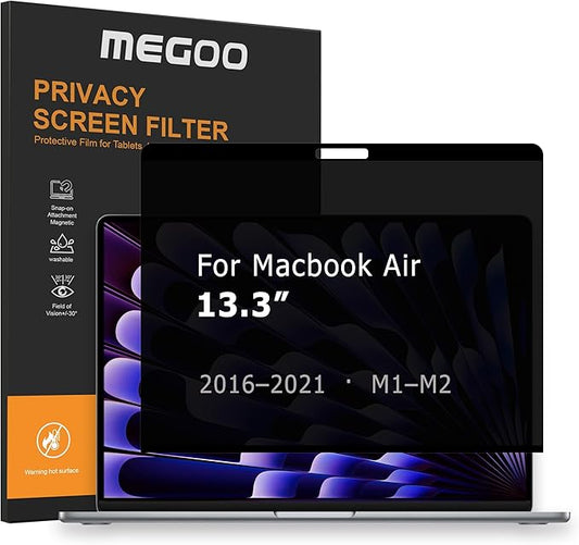 Megoo Privacy Screen for Macbook Pro 13 Inch (2016-2022, M1, M2) / Macbook Air 13 in (2018-2021, M1), Blue Light Filter, Matte Finish, Anti-Glare Eye Protection – Premium Business Protection