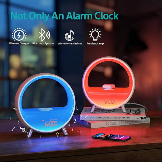 MOMILLA Sunrise Alarm Clock with Wireless Charging Station, Bluetooth Speaker, White Noise Sound Machine, Night Lights Table Lamp, Alarm Clocks for Heavy Sleepers Bedrooms Kids/Baby/Adults