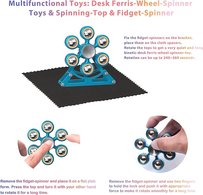 Desk Toys for Fidget Ferris-Wheel Spinner: 4mins Metal Cool-Gadgets Kinetic-EDC-Toy, Cool-Stuff for Kid Children Teen Adult, ADHD Tools Stress Relief Gift for Office Home School Men Woman Christmas