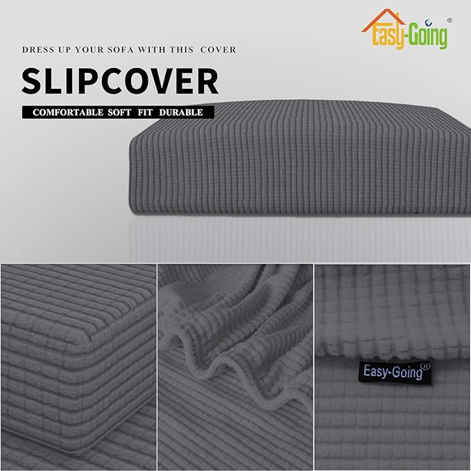 Easy-Going Stretch Loveseat Cushion Cover Sofa Cushion Furniture Protector Sofa Seat Sofa Slipcover Sofa Cover Soft Flexibility with Elastic Bottom(Loveseat Cushion, Grey)