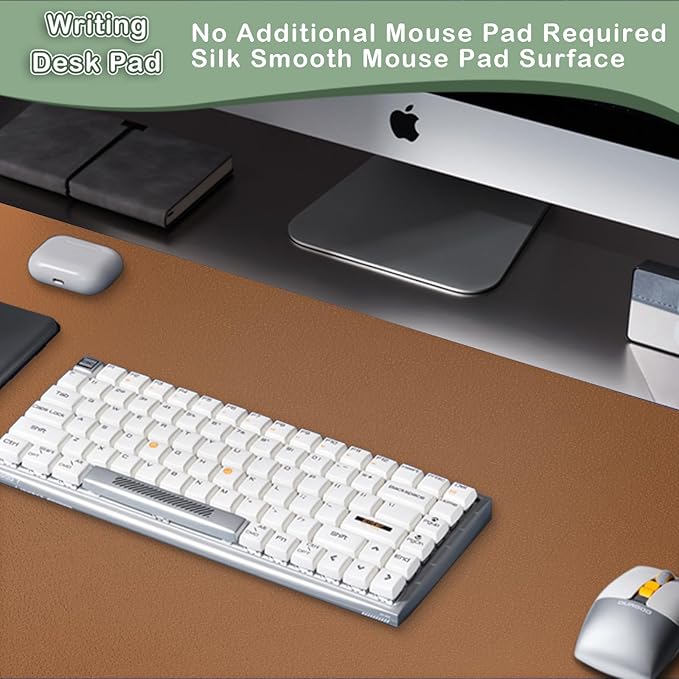 Boutilon Leather Desk Pad Protector,Non-Slip Mouse Pad,Laptop Desk Pad,Office Mouse Mat,Waterproof Leather Desk Blotter,Desk Writing Pad for Office and Home (L-Brown,35"x 17")