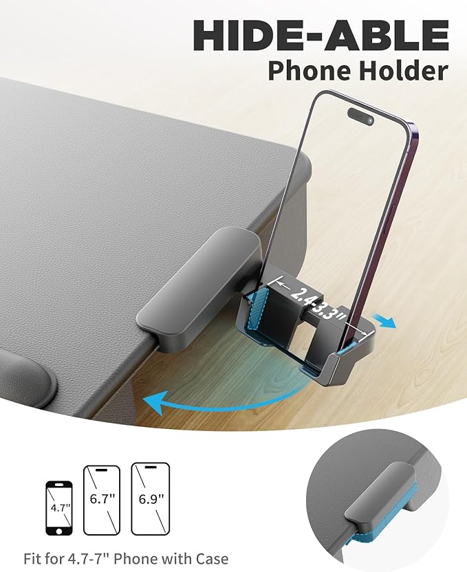 SAIJI Lap Desk with Cushion, Computer Laptop Stand, Lap Laptop Table, Built-in Drawer Storage, Phone Holder, Wrist Pad