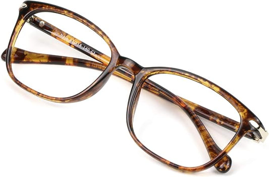 VisionGlobal Blue Light Blocking Glasses for Women/Men, Anti Eyestrain, Computer Reading, TV Glasses, Stylish Square Frame, Anti Glare(Tortoise,+5.25 Magnification)