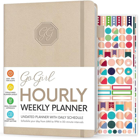 GoGirl Weekly Schedule Planner – Hourly Work & Life Planner with Time Slots – Vertical Agenda Organizer for Daily Productivity, A5 (Seashell)