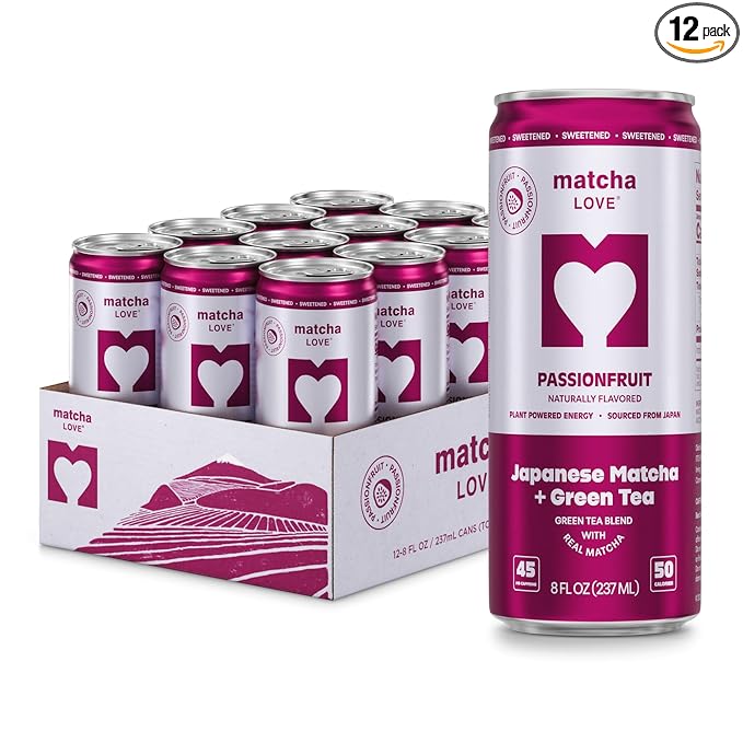 matcha LOVE Passion Fruit Matcha + Green Tea, Sweetened, 8 Ounce (Pack of 12)