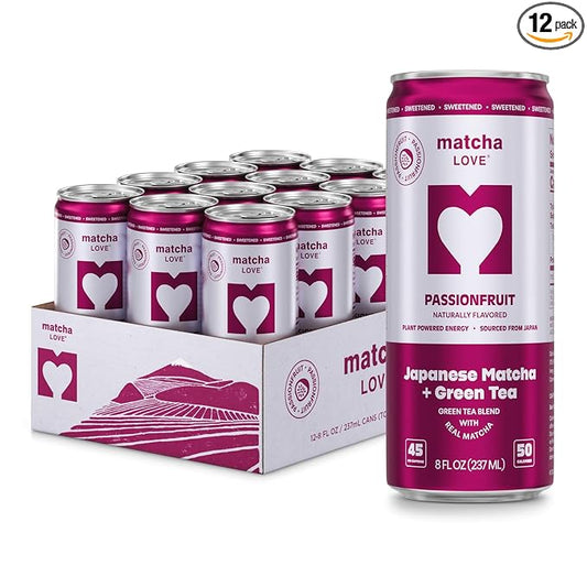 matcha LOVE Passion Fruit Matcha + Green Tea, Sweetened, 8 Ounce (Pack of 12)