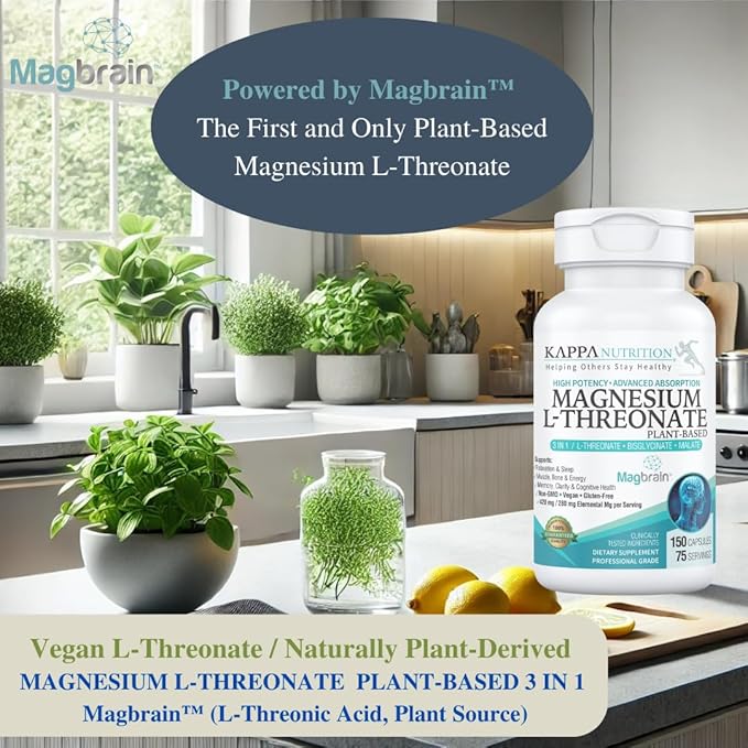 Kappa Nutrition Magbrain™ Magnesium L-Threonate Plant-Based, 420mg Elemental Magnesium (3 Capsules) from 2,253mg, 150 Vegan Capsules, Brain, Sleep & Muscle Support.