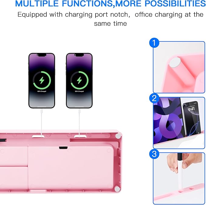 KVY Pink Desk Whiteboard with Storage,Desktop Glass Dry Erase White Board Organizers Supplies with Accessories for Women.Office, Home, School Essentials