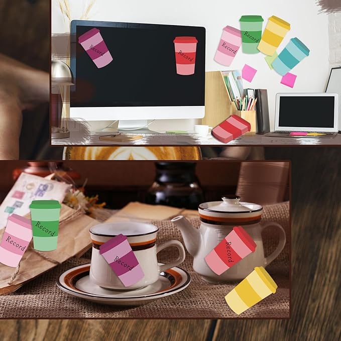 12 Pcs Coffee Cup Sticky Notes Self Memo Notes for School Classroom Wall Home Office Students Coffee Lover Office Supplies Party Favors Gifts Bookmarks