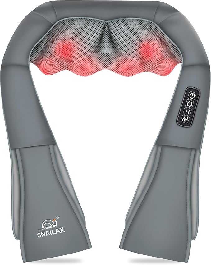 Snailax Shiatsu Neck and Shoulder Massager - Back Massager with Heat, Deep Kneading Electric Massage Pillow for Neck, Back, Shoulder,Foot Body (Grey)