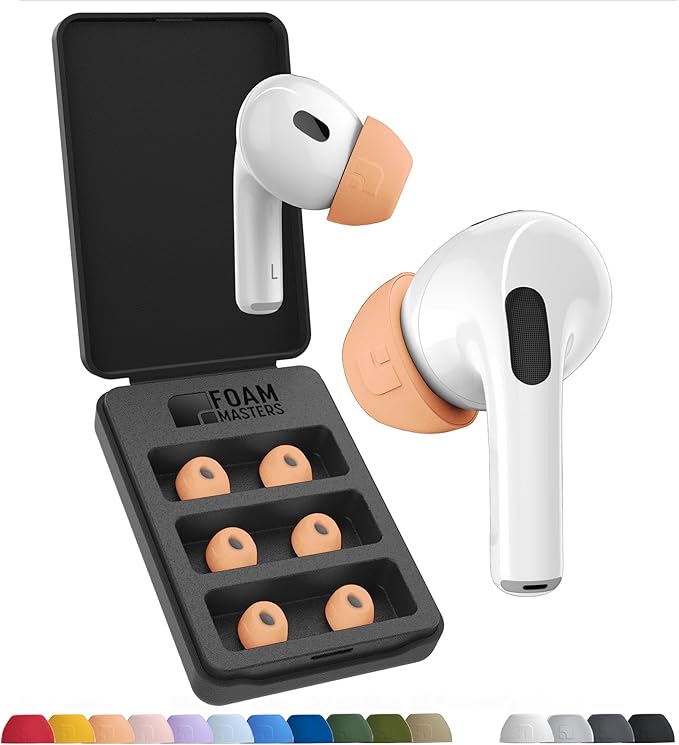 Foam Masters Ultra-Premium Memory Foam Ear Tips for AirPods Pro 1st & 2nd Gen | 3 Pairs | New Ver. | Secure Fit | Super Comfort | Better Noise Cancel | Replacement Buds (Small, Peach)