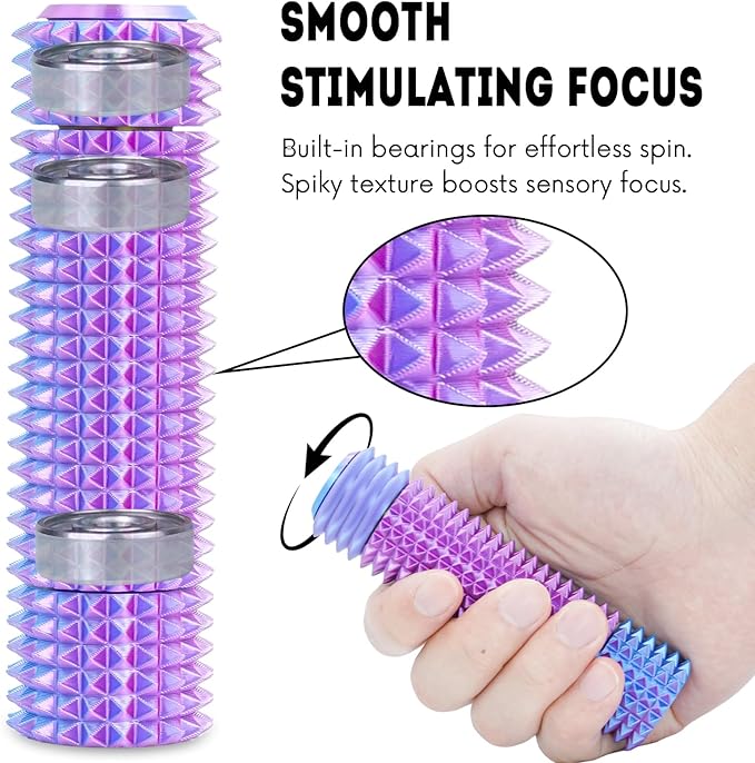 Fidget Roller Adults Teens Sensory Little Stim Gadget for Anxiety Relief Mild Ouchie,Desk Focus Tool Portable Hand Spinner Gifts Idea White Elephant Stocking Christmas(Purple,Full Grip)