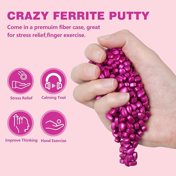 Cool Fidget Slime Party Favors, Pink, Magnet Balls, Anxiety Desk Toy, Stress Relief, EDC, Hematite Magnetic Stones