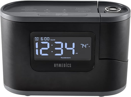 Homedics SoundSleep Recharged Alarm Clock & White Noise Sound Machine, 6-in-1 Projection Alarm Clock and Sleep Sound Machine, 8 Nature Sounds and Indoor Temperature Sensor, Auto-Off Timer