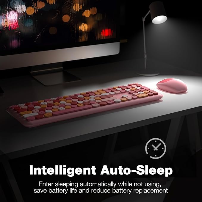 KNOWSQT Wireless Keyboard and Mouse Combo, Pale Pink Full-Sized 2.4G Silent Keycap Colorful Keyboards, USB Dongle Plug Play, for Laptop, Windows, PC, Computer, Desktop