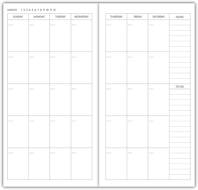 Nokingo 3-Pack Travelers Notebook Calendar, Travelers Notebook Inserts, Undated Traveler Notebooks Monthly, 4.25"x8.25" Traveler Calendar Insert