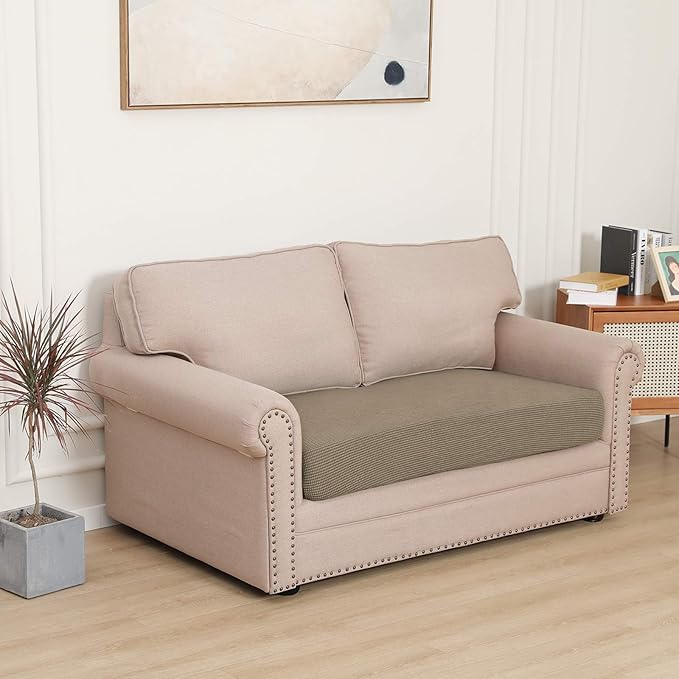 Easy-Going Stretch Loveseat Cushion Cover Sofa Cushion Furniture Protector Sofa Seat Sofa Slipcover Sofa Cover Soft Flexibility with Elastic Bottom(Loveseat Cushion, Natural)