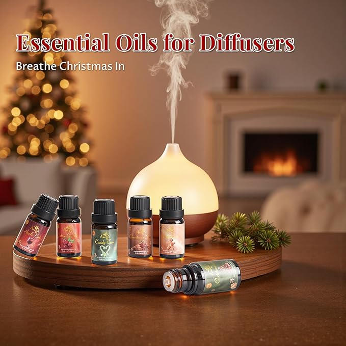 Christmas Essential Oil Set, Essential Oils for Diffusers for Home, Fragrance Oil Gift Set | Gingerbread, Candy Cane, Christmas Tree, Spice, Cranberry, Apple Cider | Aromatherapy, Candle & Soap Making