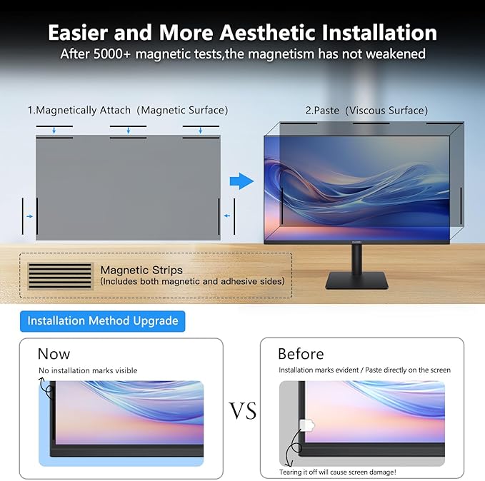 27 Inch Computer Privacy Screen for 16:9 Aspect Ratio Widescreen Monitor, Eye Protection Anti Glare Blue Light Computer Monitor Privacy Filter, Removable Anti-Scratch 27in Protector Film
