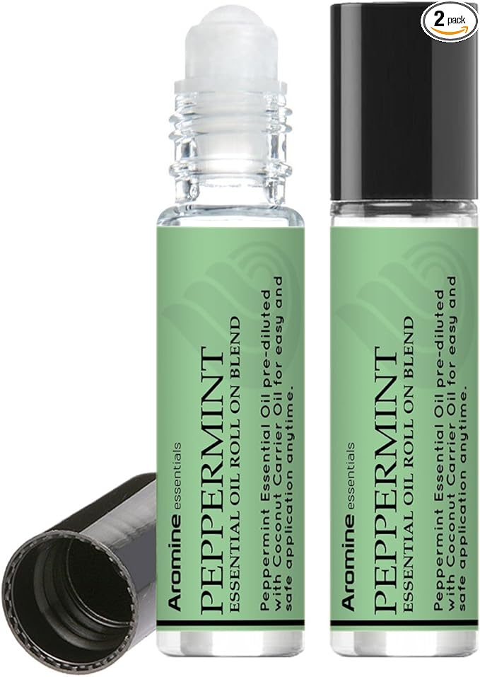 Peppermint Essential Oil Roll On, Pre-Diluted 10ml (Pack of 2). Premium Quality, Therapeutic Grade Topical Ready Aromatherapy Oil