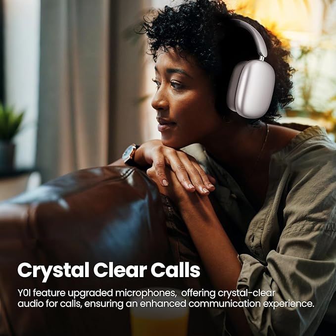 Y01 Wireless Over Ear Headphones, Noise Canceling Bluetooth 5.3 Headphones with Microphones,Hi-Res Audio,48H Playtime,Foldable,Breathable Soft Earpads for iOS/Android/Samsung/PC-Silver