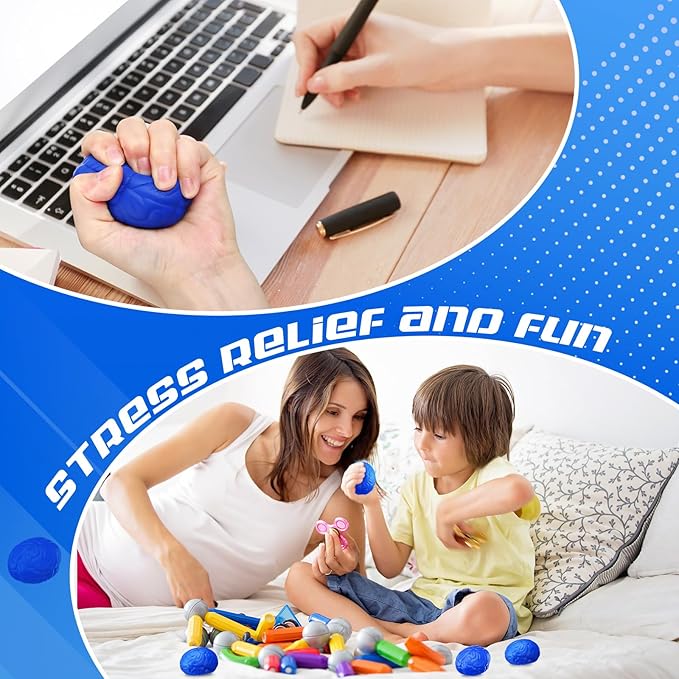 Jenaai 30 Pcs Brain Stress Ball Halloween Squeeze Toy 2.76 Inch PU Hand Muscle Exercise Pressure Ball Funny Stress Relief Toy for Teens Adults Improving Grip Strength Release Pressure(Blue)
