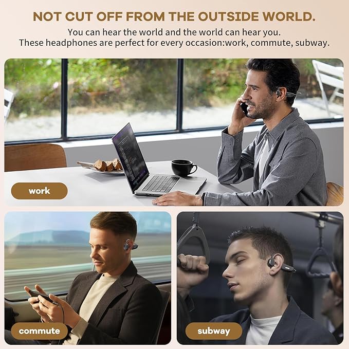 Open Ear Headphones, Air Conduction Headphones Sport Earbuds Bluetooth 5.3 15Hrs Playtime Bluetooth Headphones, IPX6 Waterproof Sports Headset for Running, Cycling, Walking Black