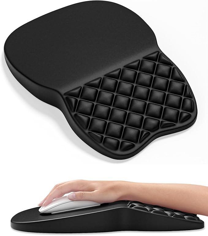 Auhoahsil Ergonomic Mouse Pad with Wrist Rest, Comfortable Slope Computer Mouse Mat with Wrist Support, Memory Foam Filling, Non-Slip Silicone Base, Pain Relief, for Gaming & Work, 8 x 12 in, Black