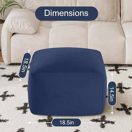 MeMoreCool Square Stuffed Pouf Ottoman Foot Rest, Floor Pouf Foot Stool with Foam Chunk Filling, Soft Stuffed Ottoman Footrest for Living Room, Navy
