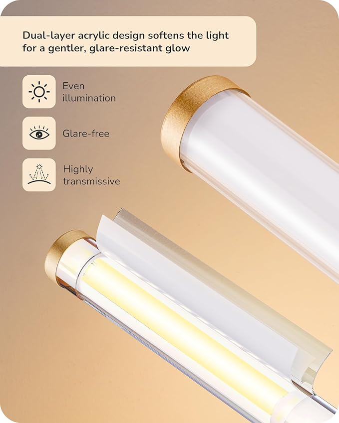 EDISHINE Modern Table Lamp, LED Slim Bedside Lamp with 360° Illumination, Stepless Dimming & 3 Color Temperature, Nightstand Lamp for Bedroom, Living Room, Gold