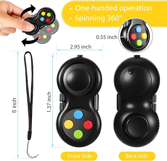 Skylety 2 Pcs Fidget Toys for Adults Fidget Pad Christmas Basket Stuffers Stress Relief Cube Clicker Controller Sensory Educational Toy for ADHD Autism Spinner(Colorful and Black Style)
