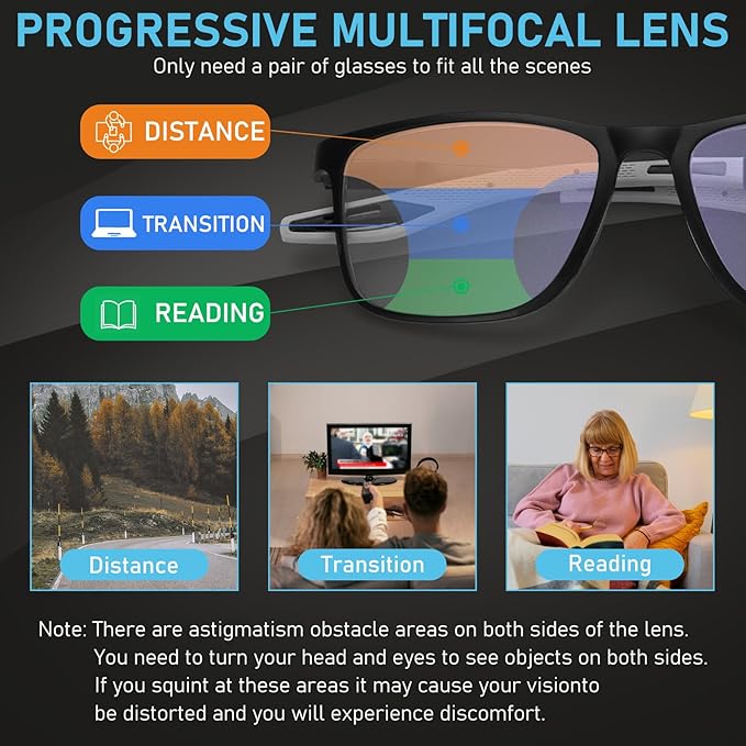 4 Pack Progressive Multifocus Reading Glasses for Men Women TR90 Sports Style Anti-Blue Light Computer Readers