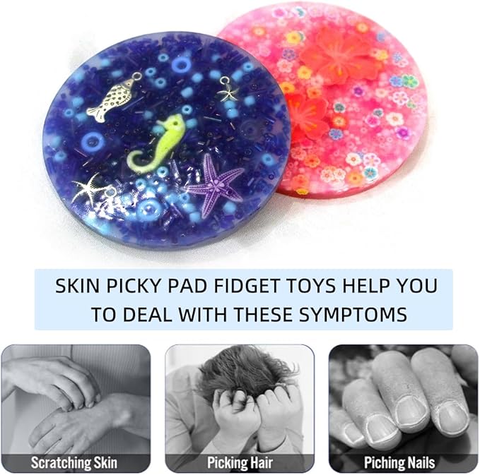 2 Pack Stress Relief Fidget Pads 8.5cm with 2 Bundled Cables Storage Box - Soft Silicone Finger Anxiety Relief Toys for Adults Kids 3.35"x3.35"