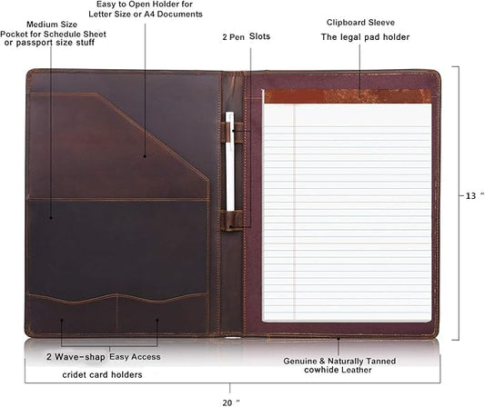 Jack&Chris Leather Portfolio, A4 Document Folder Legal Pad Padfolio, Professional Writing Letter Notepad Clipboard Sleeve Organizer, Resume Folio Binder for Men&Women,JC1823