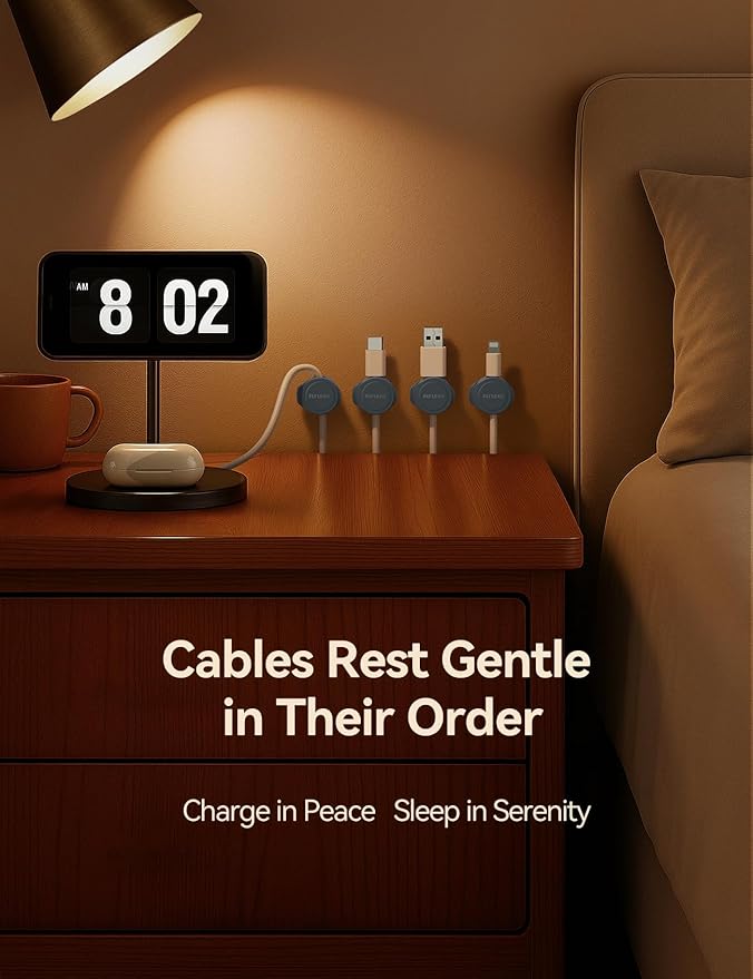 8-Pack Silicone Cord Organizer Magnetic Cable Clips, Adhesive Cable Management Under Desk Wire Hider, FLYLEAD Desktop Cable Organizer for Phone, Office Workspaces Desk Organization Home Accessories