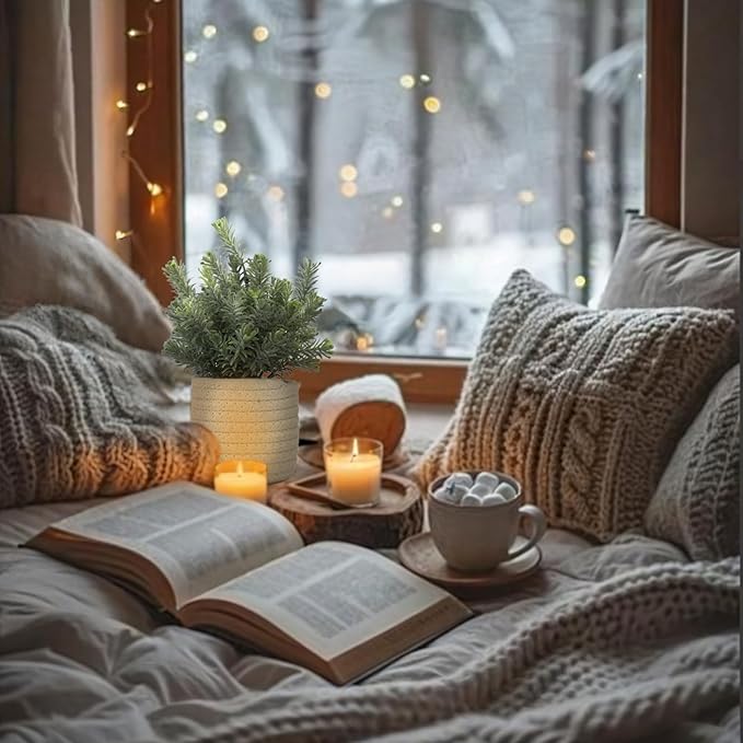 Hopewood Small Artificial Plants Eucalyptus with a Weave Basket Potted Plants for Home Office Desk Farmhouse Indoor Decor