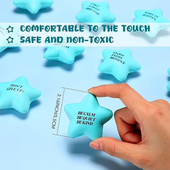 Chalyna 30 Pieces Motivational Star Stress Ball Quote Relief , 2.2 Inch PU Foam Stress Toys Bulk Sensory Star Toy Gifts for Kids Teens Adults Relieve Anxiety Party Supplies(Sky Blue)