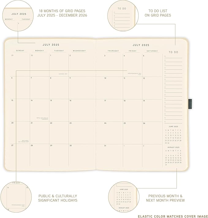 July 2025 – Dec. 2026 Planner by Graphique, Weekly and Monthly Planner, 18 Months Calendar, Hardcover, Pasta, 6” x 8”
