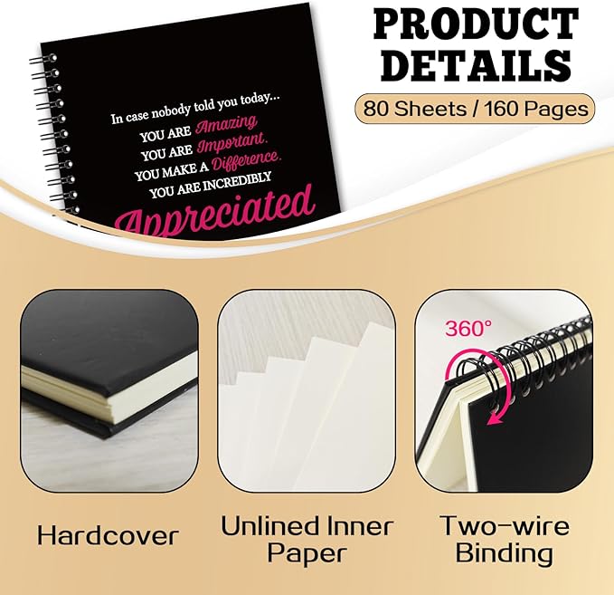 YAZMEEN Inspirational Blank Spiral Notebook（160 Pages） You are Incredibly Appreciated Hardcover Sketchbook Office Notebook Gift Funny Encouragement Gift for Women Men Employee Coworker Leader Friend