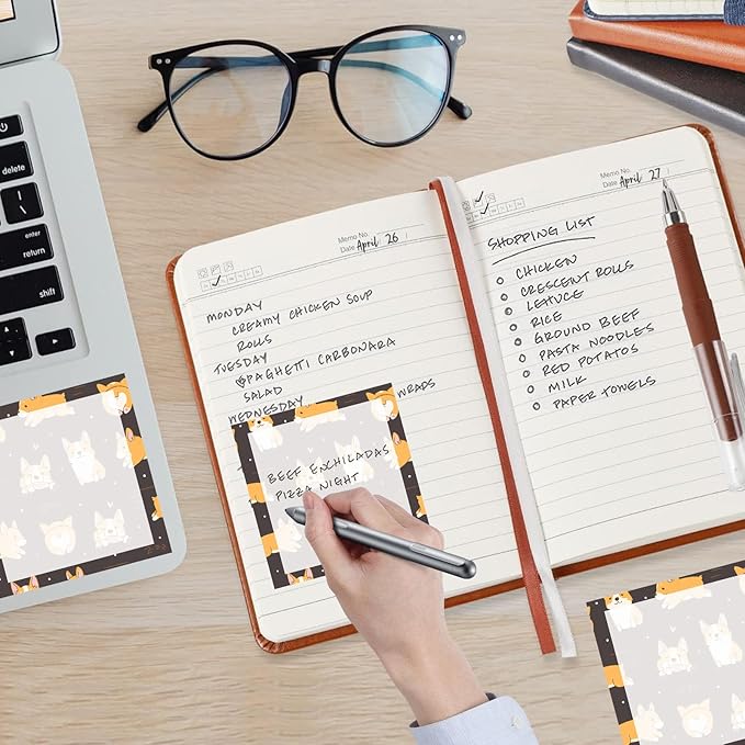 Sticky Notes, 2 Pads, 3x3 inches, Cute Colorful Fun Self-Stick Note Pads, Easy Post, Strong Adhesive Notepad Corgi Dog Pattern