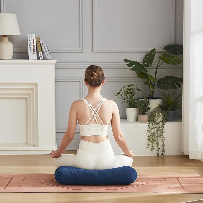 Meditation Cushion Bolster Pillow for Restorative Yoga – Supportive Cushion for Meditation, Pilates, and Relaxation – Filled with Buckwheat Hulls - Removable Cover