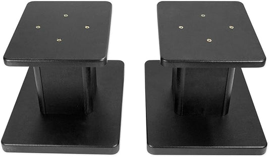 Rockville RHT8G Desktop Speaker Stands, 8-Inch Height, 66 lbs Capacity, Grey, Vibration Isolation Pads, Premium Wood Build, Cable Management, Perfect for Studio Monitors and Bookshelf Speakers