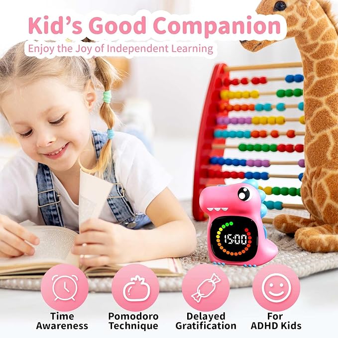 Visual Timer for Kids Toddler Timer Visual Countdown Pink Dinasuor Design Timers for Classroom Home Study Playing